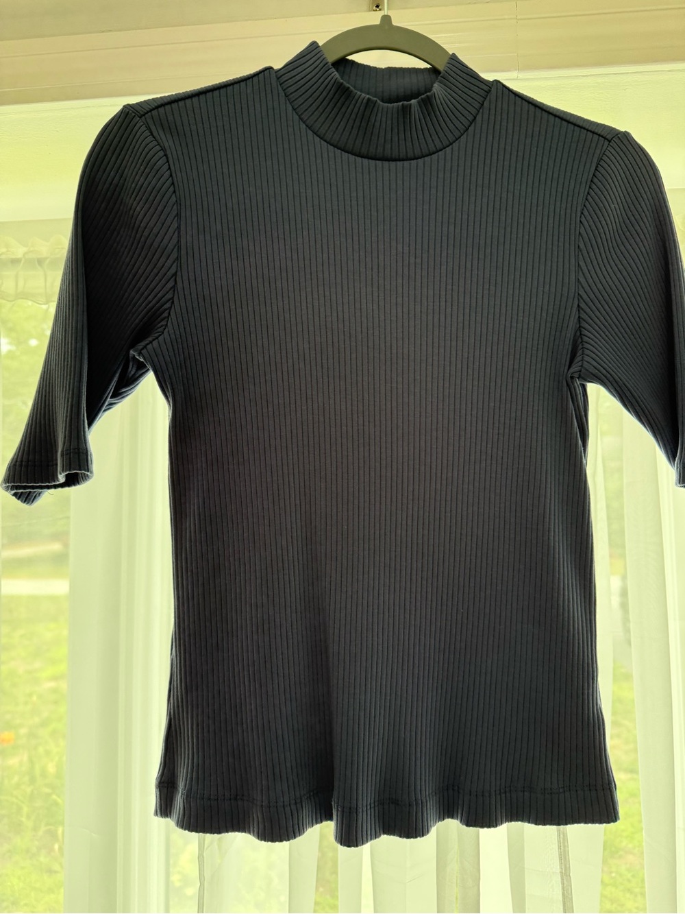 Old Navy Periwinkle Ribbed Short-Sleeve Mock Neck Shirt